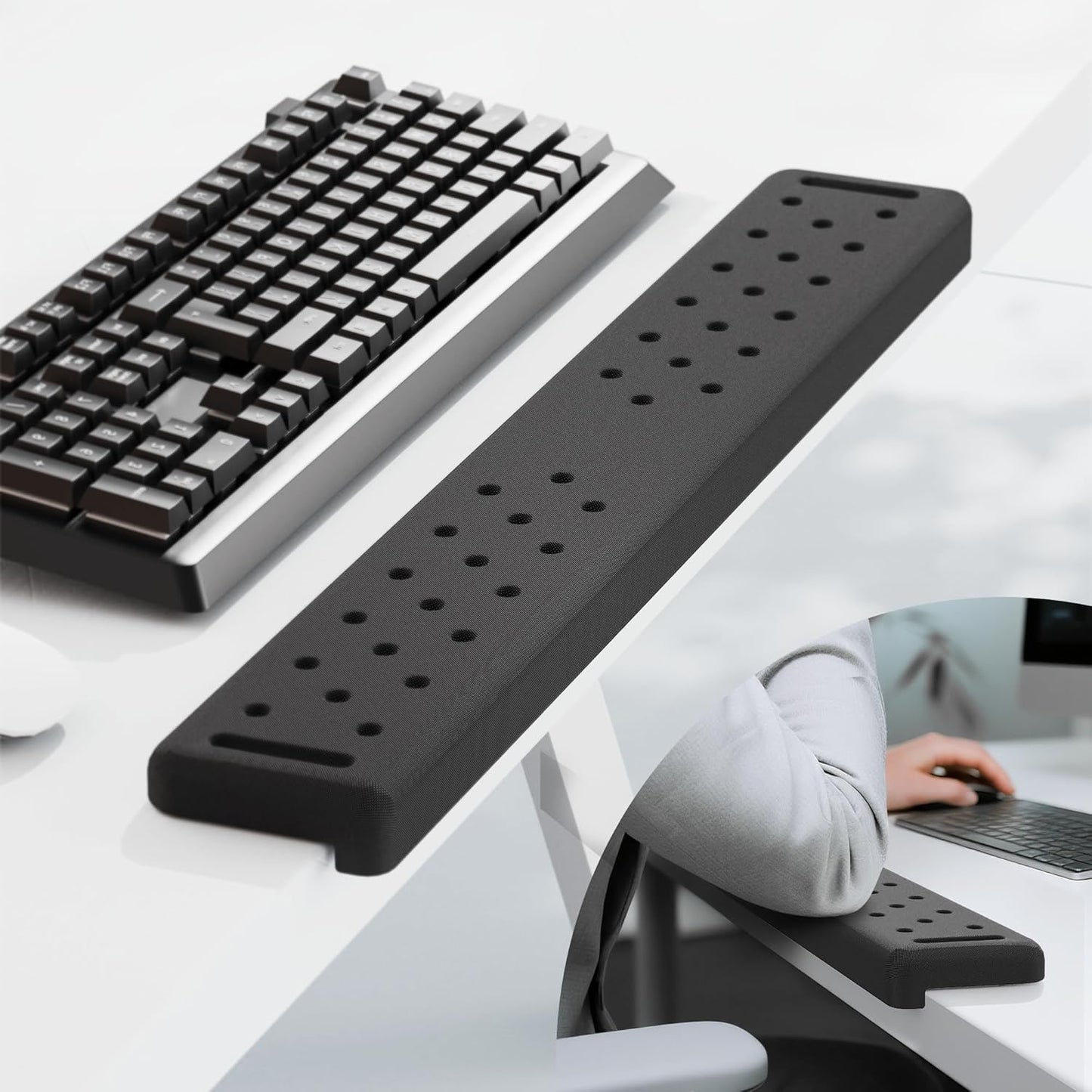 MEKASS L-Shaped Desk Wrist Rest Elbow, Forearm & Wrist Comfort Support for Table or Desk Edge, Non-Slip, Memory Foam Padding 2-Piece Set (Oval Black