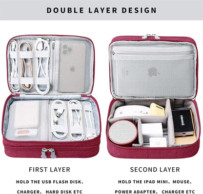 Lanola Travel Cable Organizer Bag, Electronic Accessories Case Portable Double Layer Cable Storage Bag for Cord,phone,Charger, Flash Drive, Phone, SD Card,Personal Items - (Purple)