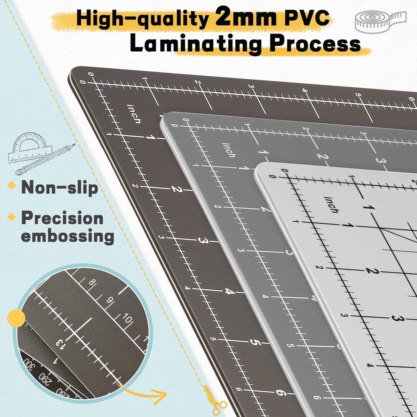 Premium Self Healing Cutting Mat 18'' x 12'', A3 Non-slip Sewing Mat for Quilting, 5-Ply Rotary Cutting Board Double-Sided for Crafts Cutting Fabric Scrapbooking Modeling Projects, Anthracite Gray