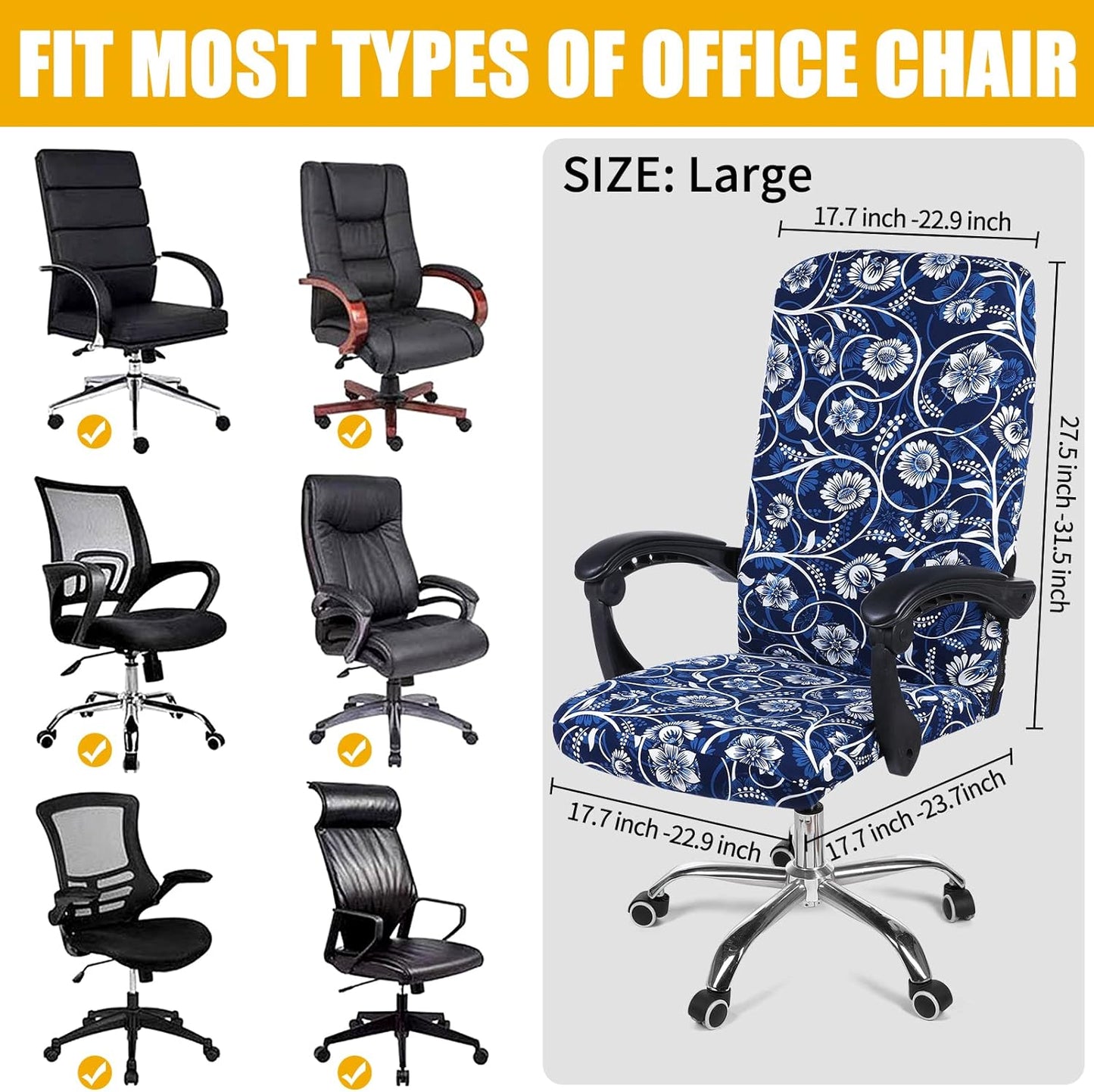 Smiry Stretch Printed Office Chair Armrest Covers, 2 Pcs Soft Fit Removable Washable Computer Desk Chair Arm Covers Protector, Black
