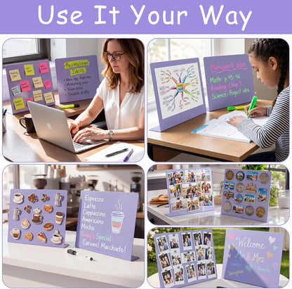 Geyoga 2 Pack Magnetic Bulletin Board with Stand, 16 x 12 Inch Black Magnet Display Board for Memo, Menu, Notes, Photos, for Kitchen Countertop, Office Desk, School