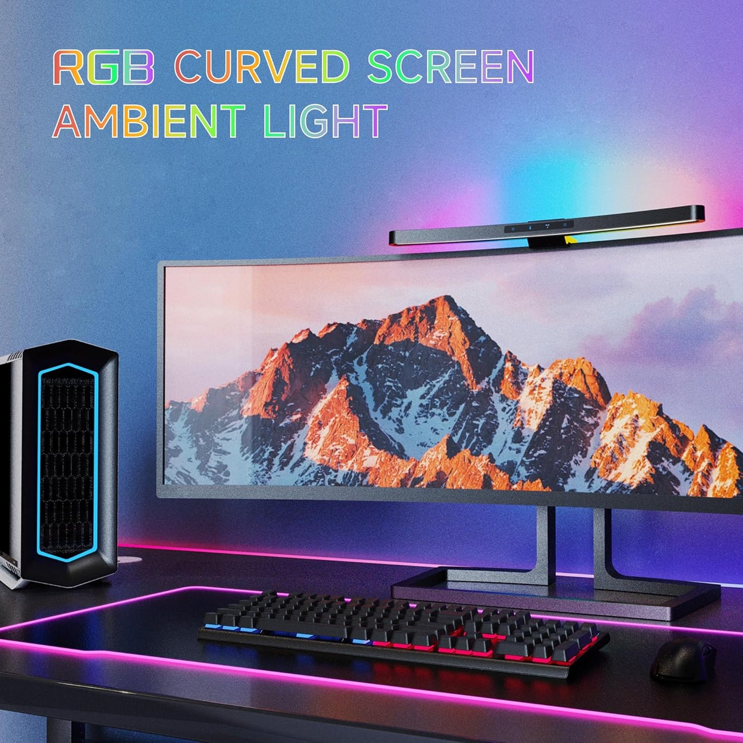 ONWAY Curved Monitor Light Bar with Wireless Remote,Monitor Auto-Dimming and Camera Base,Applicable to All Screens. No Screen Glare,for Home Office