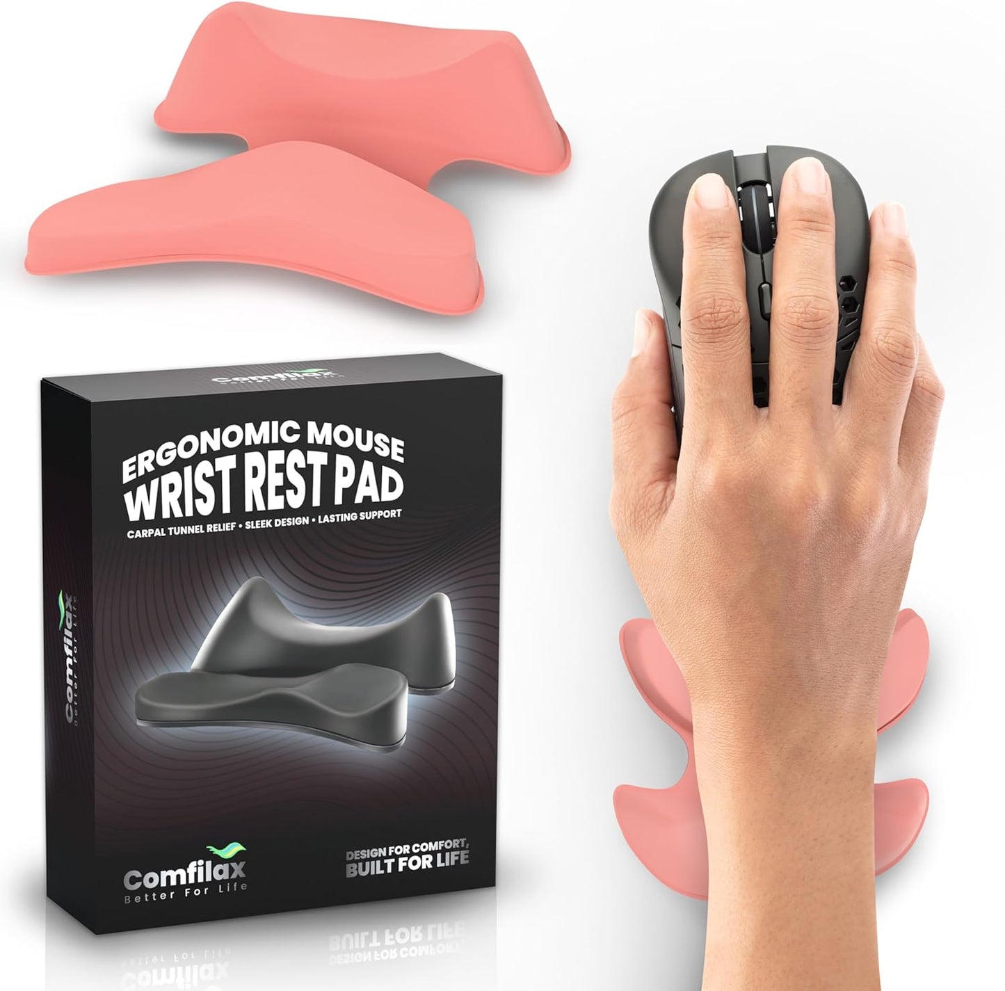 GlideX r2.0 Ergonomic Mouse Wrist Rest – Compact Sliding Wrist Pad with Low Profile Design for Desk Laptop Travel, Fits Small to Medium Hands (Black)