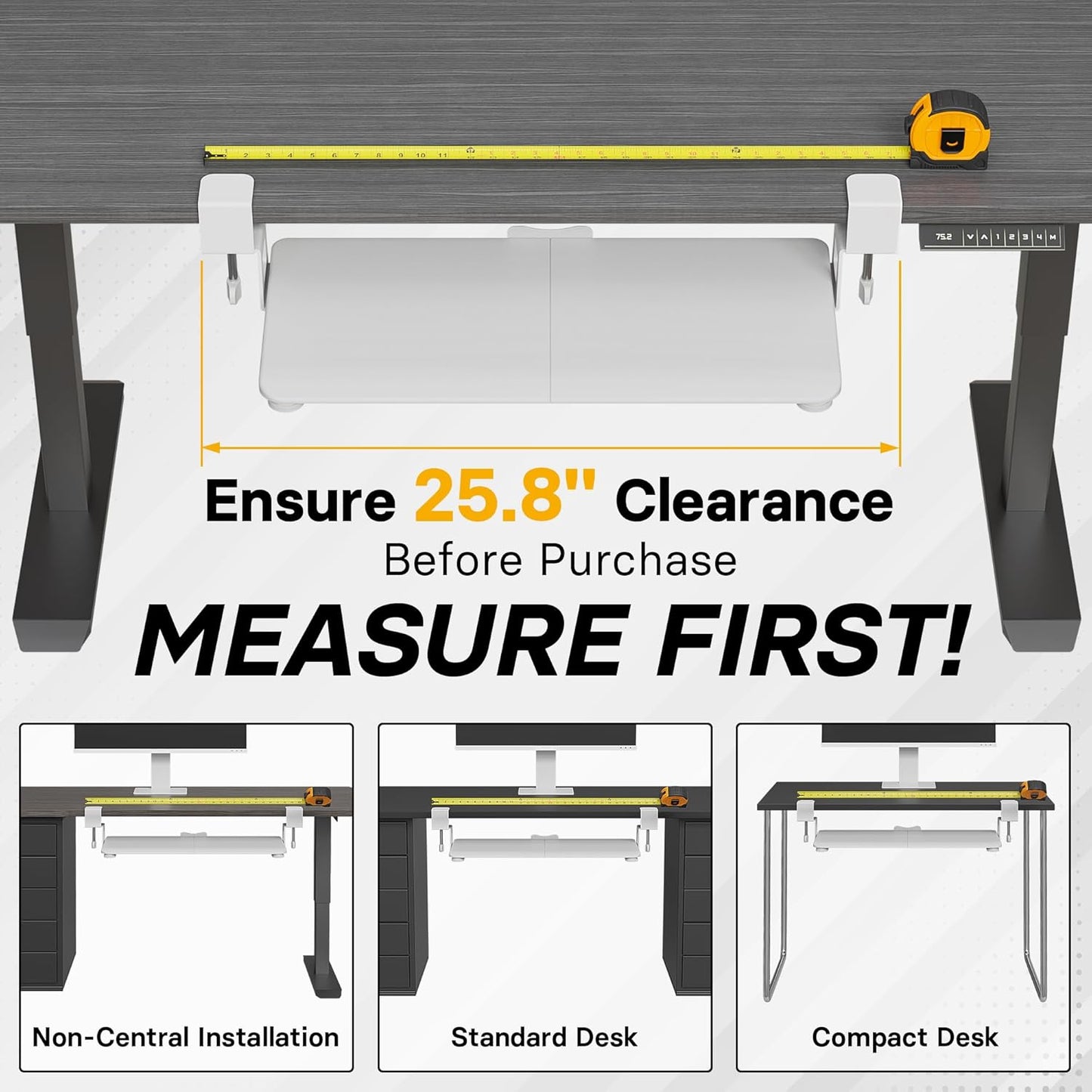 BONTEC KMT01 Under Desk Keyboard Tray, Pull-Out Keyboard & Mouse Platform with C-Clamp, 25.6 x 11.8 in Space-Saving Ergonomic Slide-Out Drawer, White