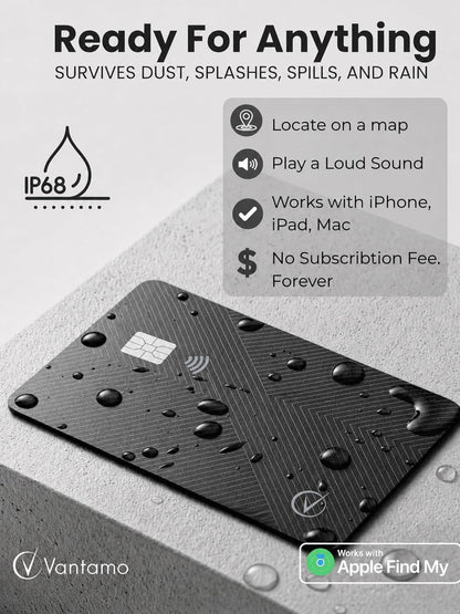 Vantamo Ultra-Thin Wallet Tracker Card, Apple MFi Certified, IP68 Waterproof Bluetooth Smart Card Wallet Tracker & Passport, Works with Apple Find My, Wireless Charging, iOS Only