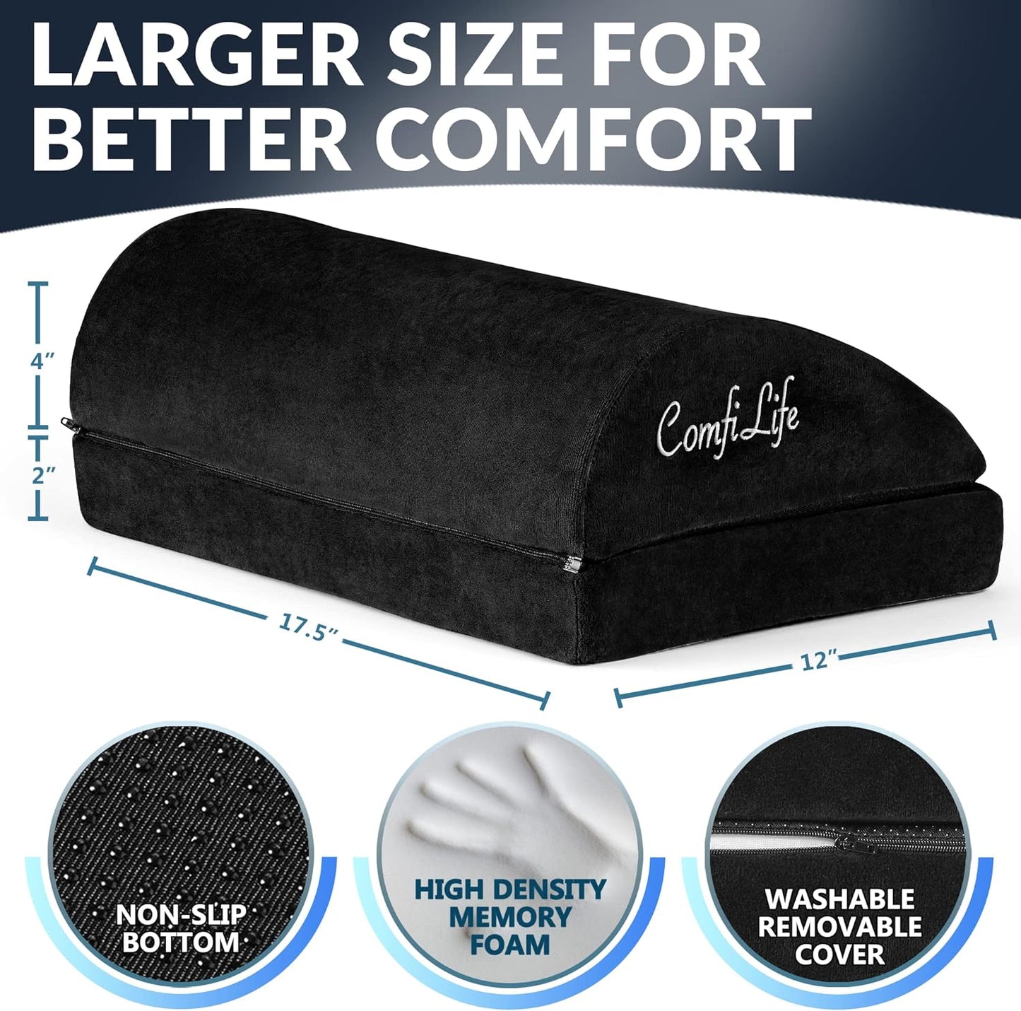 ComfiLife Foot Rest for Under Desk at Work – Adjustable Height Memory Foam Foot Stool for Under Desk, Office Chair & Gaming Chair – Ergonomic Footrest for Back & Hip Pain Relief (Black)