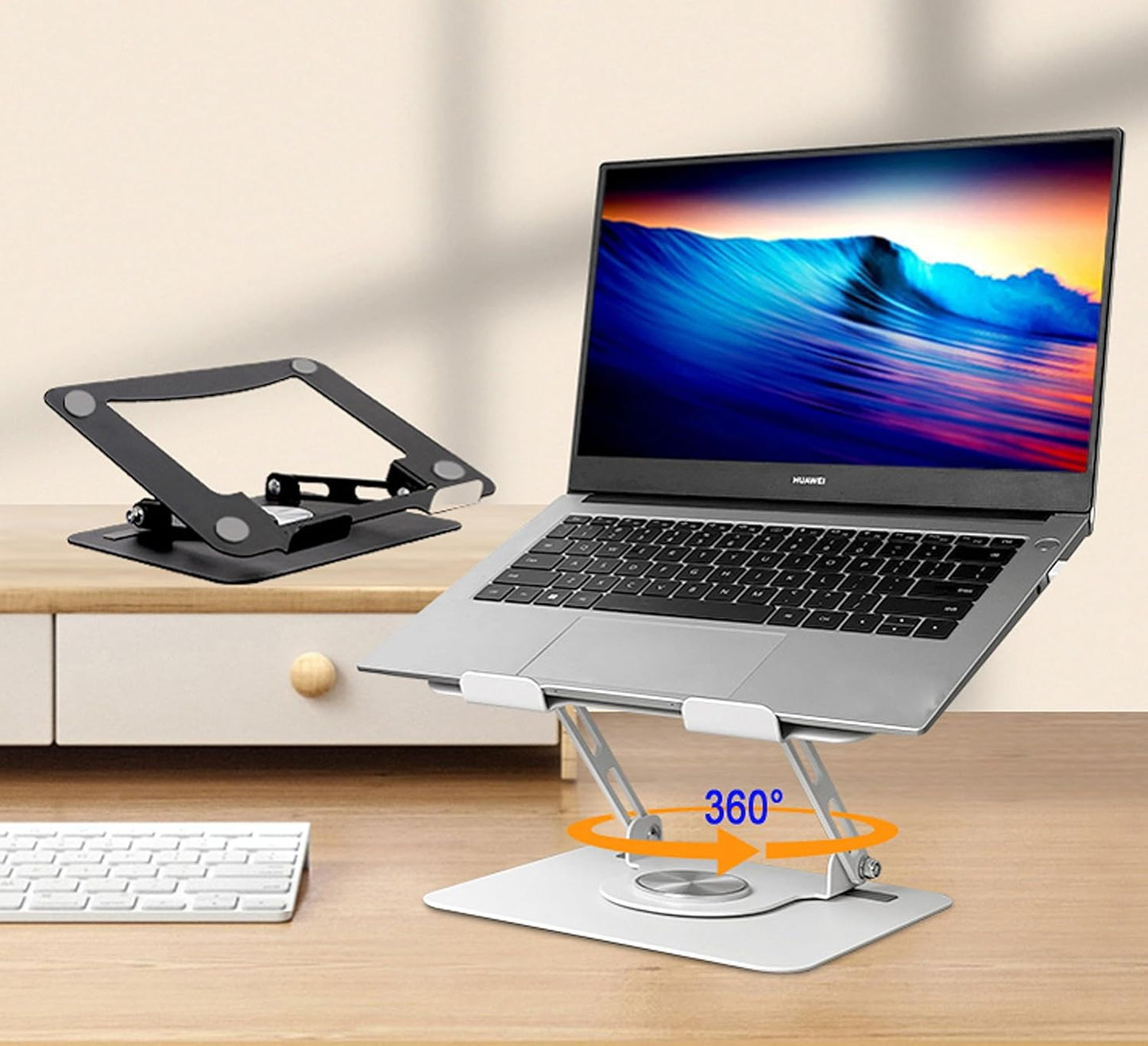 Uncaged Ergonomics Swivel Laptop Stand for Desk, Adjustable Computer iPad Stand for Desk w/ 360 Rotation, Portable Laptop Holder for Home Office Ergonomic Supplies