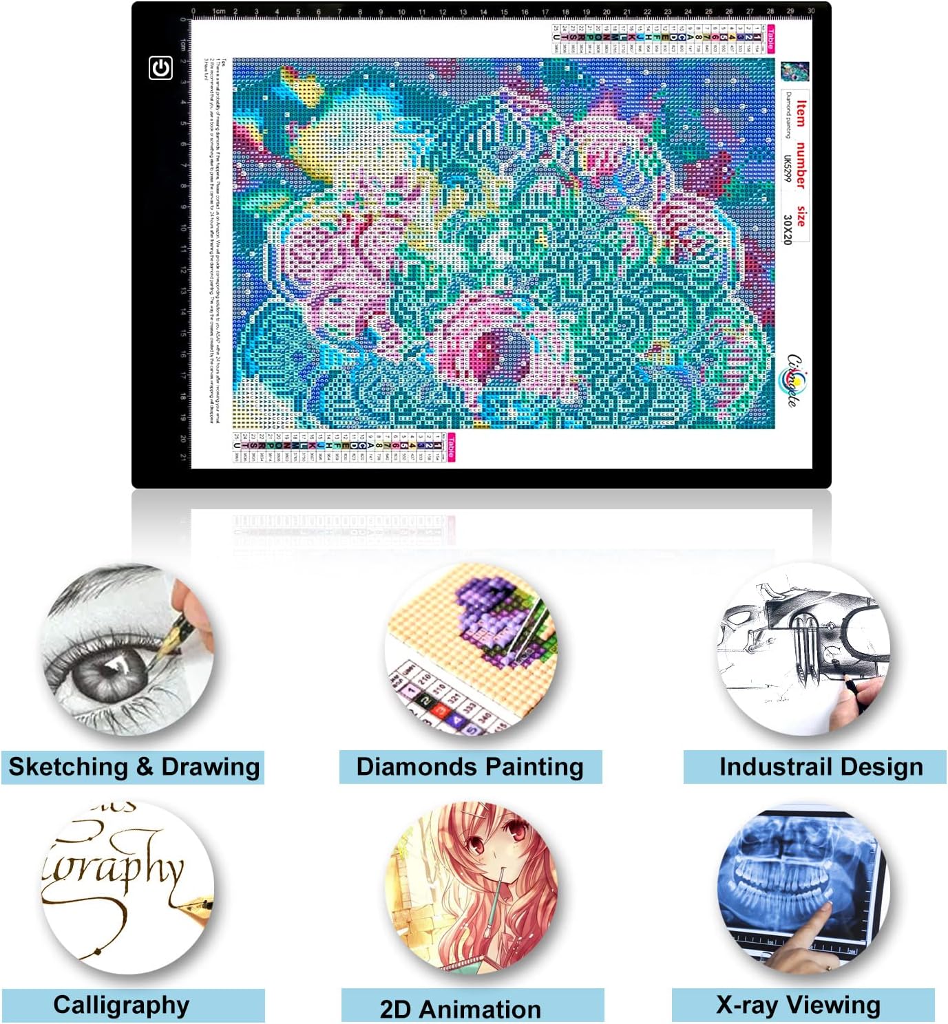 SevenFish Diamond Painting Accessories A4 Light Pad, Upgraded Light Board High Brightness No Black Dots Diamond Art Light Box for Diamond Painting Tools, Drawing/Tracing/Craft/Sketching/Weeding Vinyl