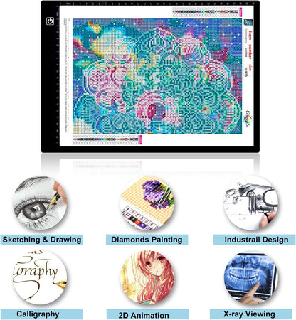 SevenFish Diamond Painting Accessories A4 Light Pad, Upgraded Light Board High Brightness No Black Dots Diamond Art Light Box for Diamond Painting Tools, Drawing/Tracing/Craft/Sketching/Weeding Vinyl