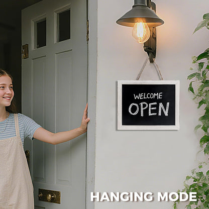 SELEAD 100% Real Wood Frame Magnetic Chalkboard with Stand - 10x12 Inch Small Tabletop/Hanging Chalk Board Words Sign Board, Message Menu Board for Cafe, Business, Wedding - Vintage White