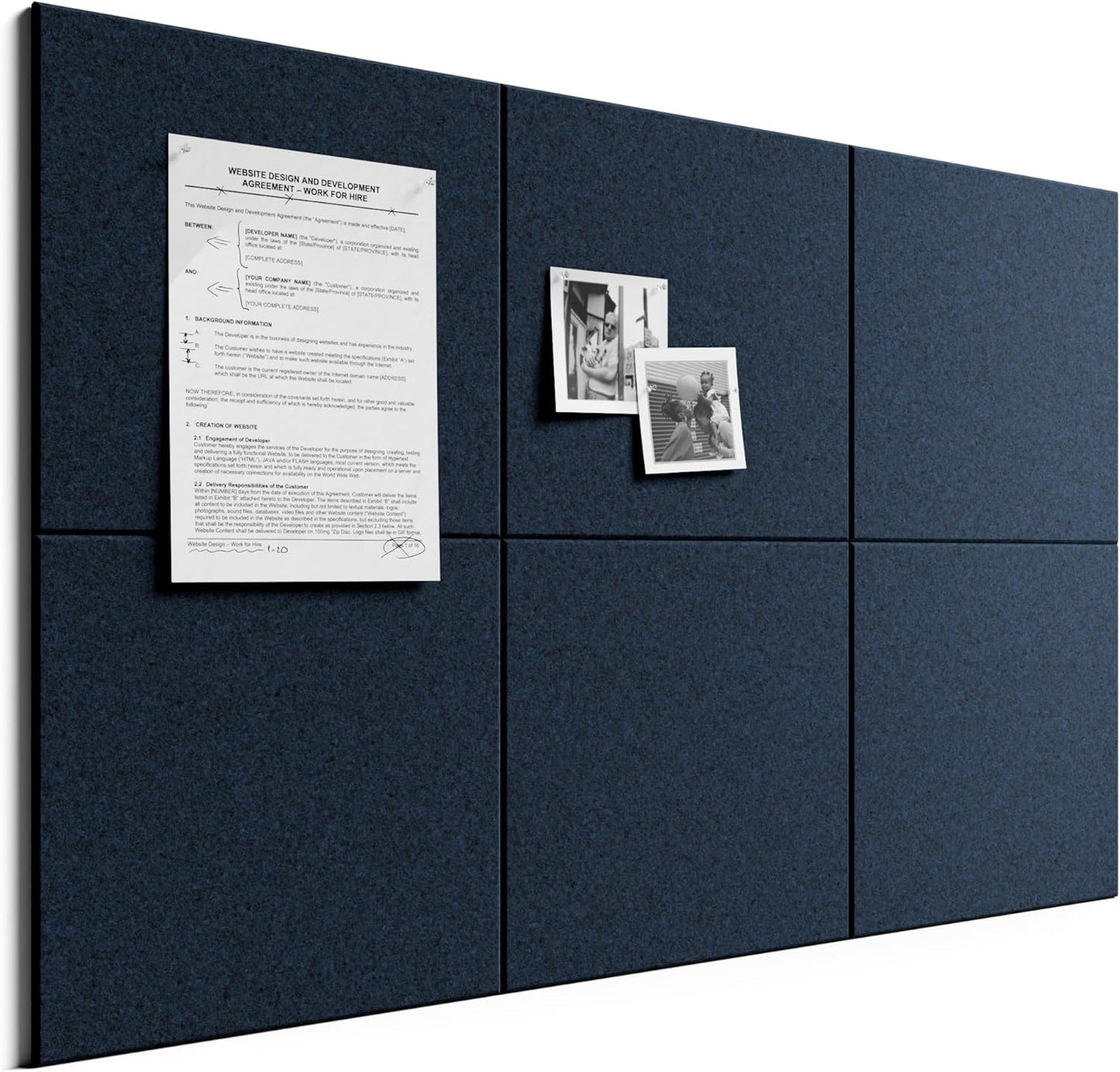 Bumusty Large Cork Board Alternative-48 x 36" Felt Bulletin Board Tiles, with 30 Pushpins, 70 Adhesive Tabs, Bold-Stripe 12-Pack, Cork Boards for Office Push Pin Board Felt Board-Carbon Blue