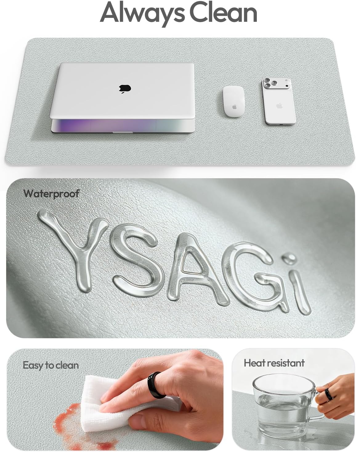 YSAGi Leather Desk Protector, Office Mat, Large Mouse Mat, Non-Slip PU Leather Blotter, Laptop Desk Mat, Waterproof Writing Pad for Office and Home (Black, 31.5" x 15.8") - Colors B