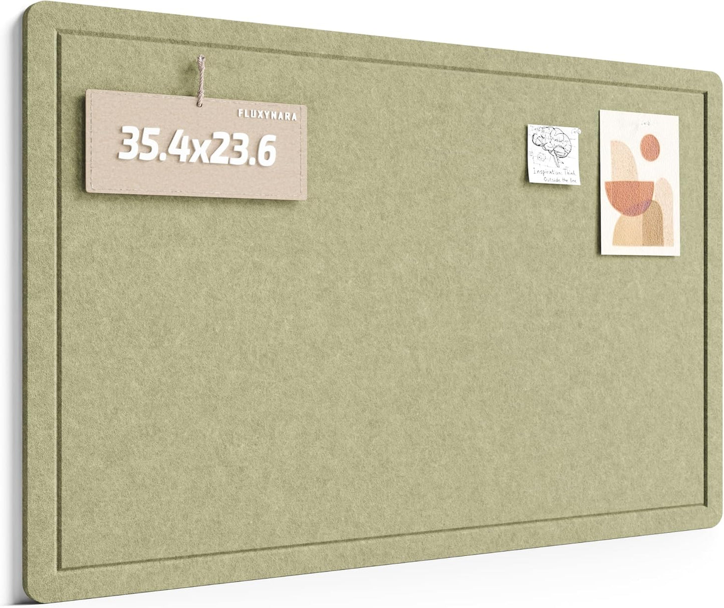 Fluxynara Bulletin Board, 23.6" x 17.5" Cork Board Alternative with 12 Safe Removable Adhesive Tabs, Foldable Felt Pin Board for Home Office, Classroom, Bedroom,Entryway for Walls—Sage