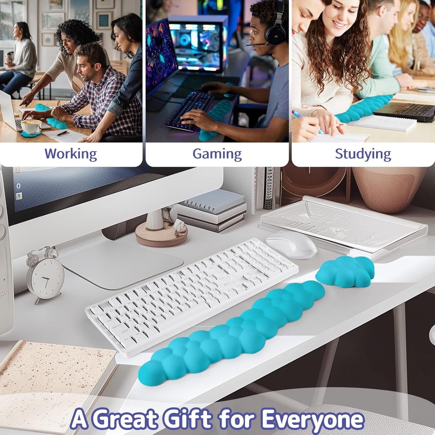 Sushret Cloud Wrist Rest for Keyboard and Mouse, Memory Foam PU Leather Keyboard Wrist Rest with Ergonomic Support, Non-Slip Base, Cute Arm Rest Pad & Palm Cushion, Office Desk Accessory, Purple