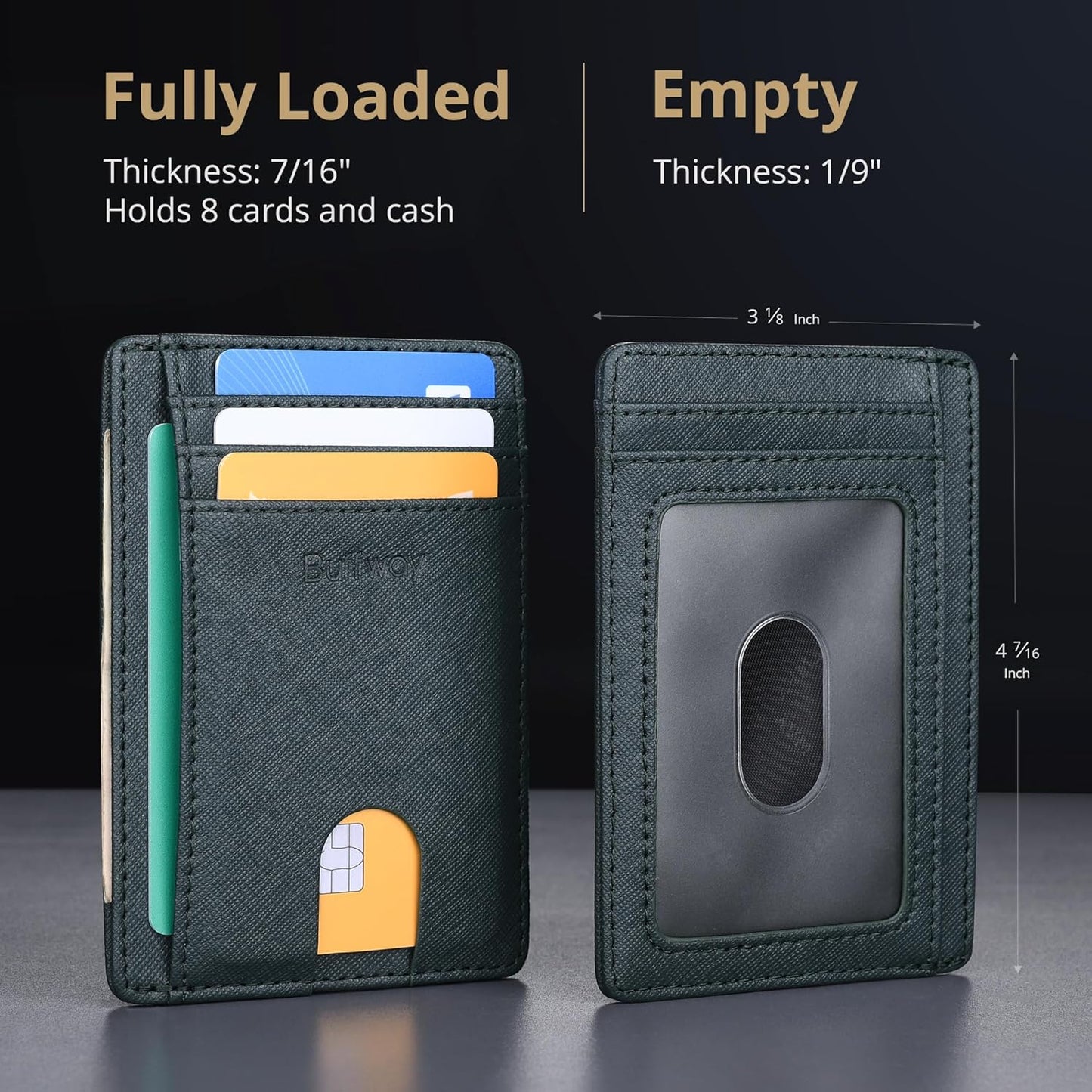 Buffway Slim Minimalist Front Pocket RFID Blocking Leather Wallets for Men and Women - Carbon Fiber Black - Colors A