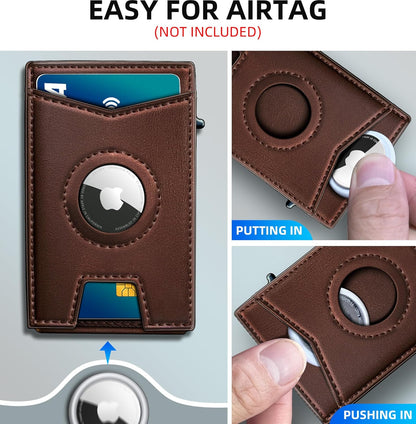 miyozi Airtag Wallet for Men Money Clip 9-Card Pop-Up Credit Card Holder with ID Window RFID Blocking Metal Case Magnetic Closure Front Pocket Wallet Gift Box | with Money Clip