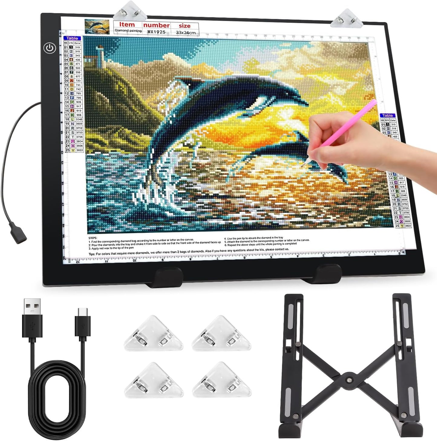 Zocelight A3 Light Pad for Diamond Painting Kit,4800Lux Super Bright 5mm Ultra Thin Diamond Art Light Board with Stand and Clip,3 Levels Dimming Light Box for Artists,Drawing,Sketching,Animation