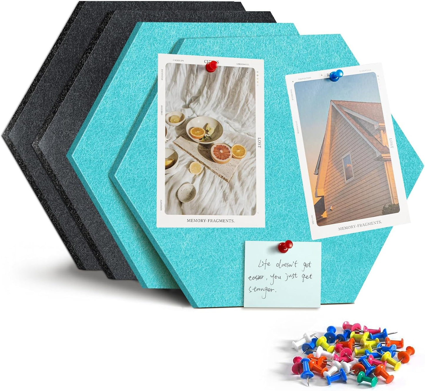 8 Pack Hexagon Felt Bulletin Board Tiles - 12" Large Thick Pin Board for Walls with 30 Push Pins, DIY Boards for Office Home School Decor, Aesthetic Hex Cork Board Alternative