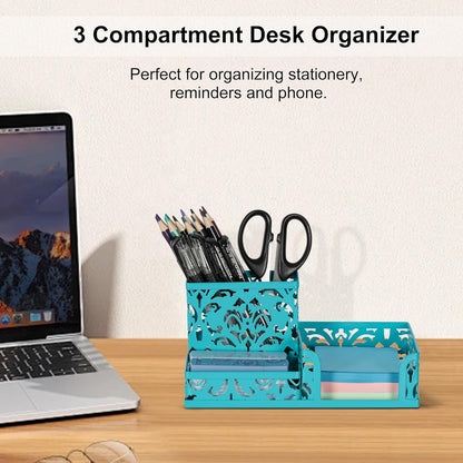 EasyPAG Desk Organizer with 3 Compartment for Pencil Sticky Note Holder and Office Accessories,White