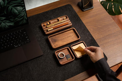 MUUJEE Wooden Desk Pen Pencil Organizer - 7.5 x 3.75 for Work Teacher Dad Wood Pencils Tray Work Minimalist Rustic, Gift for The Man who has it All