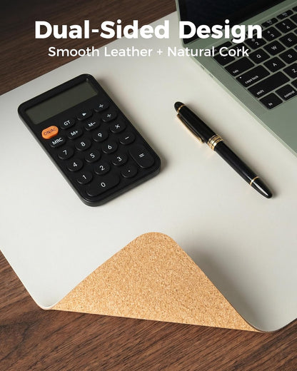 Aothia Dual-Sided Desk Pad - 25.6x13.7 inches Leather Desk Mat, Natural Cork Desk Pad Protector, Large Mouse Pad for Desk, Waterproof Desk Blotter Pad, Desk Writing Pad for Office Work/Home, Black
