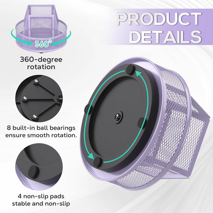 YINGHUA Metal Mesh Desk Organizer with 5 Compartments and Rotating Pencil Holder Pen and Stationery Organizer for Office Home School Anti Slip Base Black