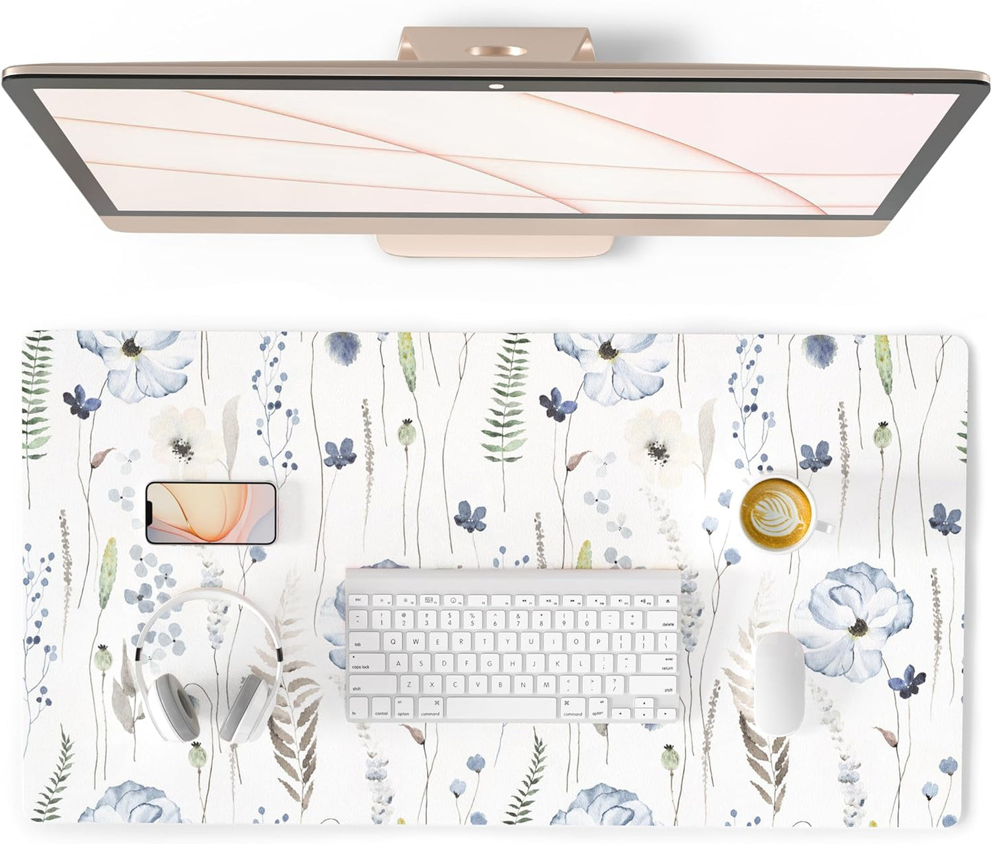 QIYI Large Mouse Pad, Cute Pink Desk Mat for Desktop, Women Girls PU Leather Desk Pad Waterproof Gaming Mousepad, Rose Gold Marble Computer Protector Writing Pad for School Office Home 31.5" x 15.7"