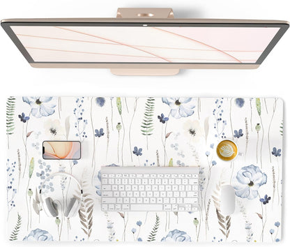 QIYI Large Mouse Pad, Cute Pink Desk Mat for Desktop, Women Girls PU Leather Desk Pad Waterproof Gaming Mousepad, Rose Gold Marble Computer Protector Writing Pad for School Office Home 31.5" x 15.7"