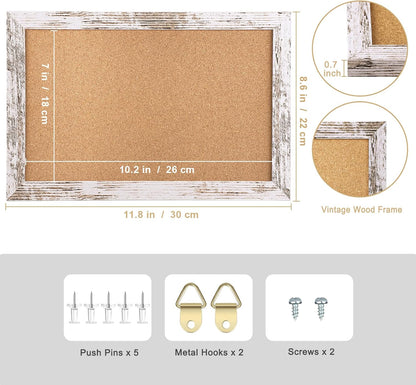 Cork Board Bulletin Board, 11.8x8.6 inches Mini Decorative Hanging Framed Cork Boards for Walls, Pin Board Vision Board for School Home Office, Bulletin Board with Wooden Frame(2230,WH,1p)