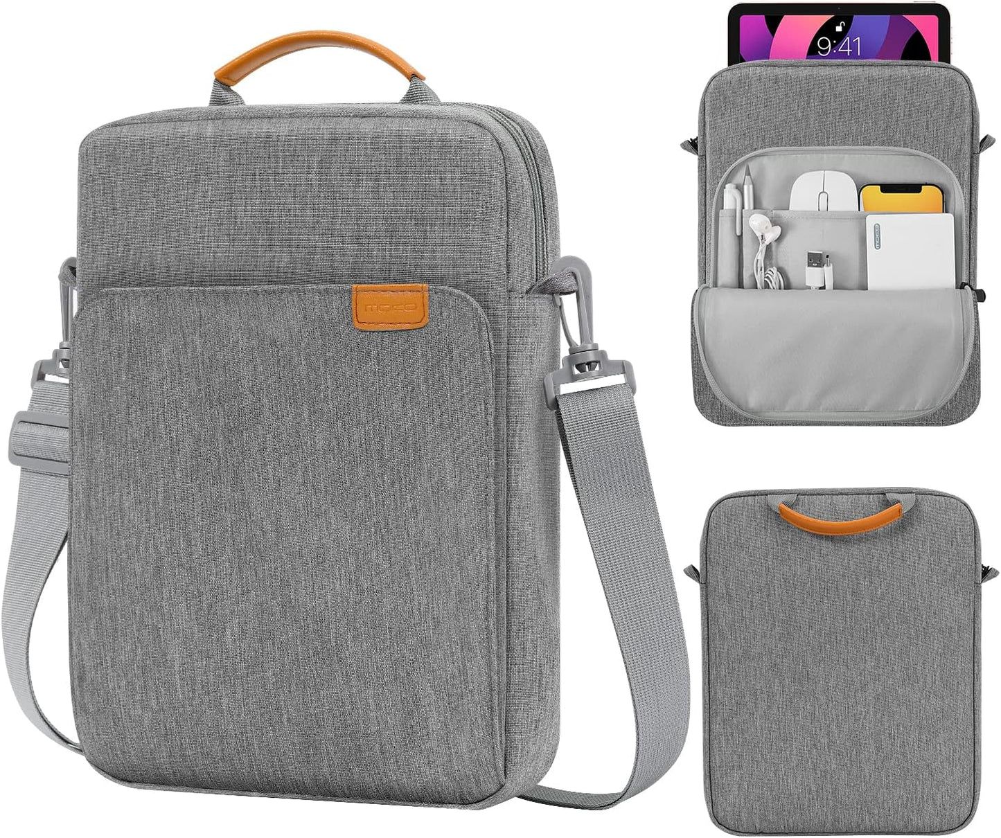 MoKo 13 Inch Tablet Sleeve Bag, Fits with 13 Inch New iPad Pro M5 & Air M4/M3, iPad Pro 12.9 M2&M1,Surface Laptop Go 12.4,Galaxy Tab S8+/S9+ 12.4,Handle Carrying Case with Shoulder Strap,Black &Gray