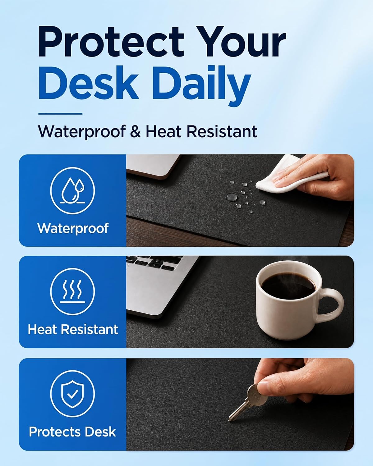 Aothia Dual-Sided Desk Pad - 25.6x13.7 inches Leather Desk Mat, Natural Cork Desk Pad Protector, Large Mouse Pad for Desk, Waterproof Desk Blotter Pad, Desk Writing Pad for Office Work/Home, Black