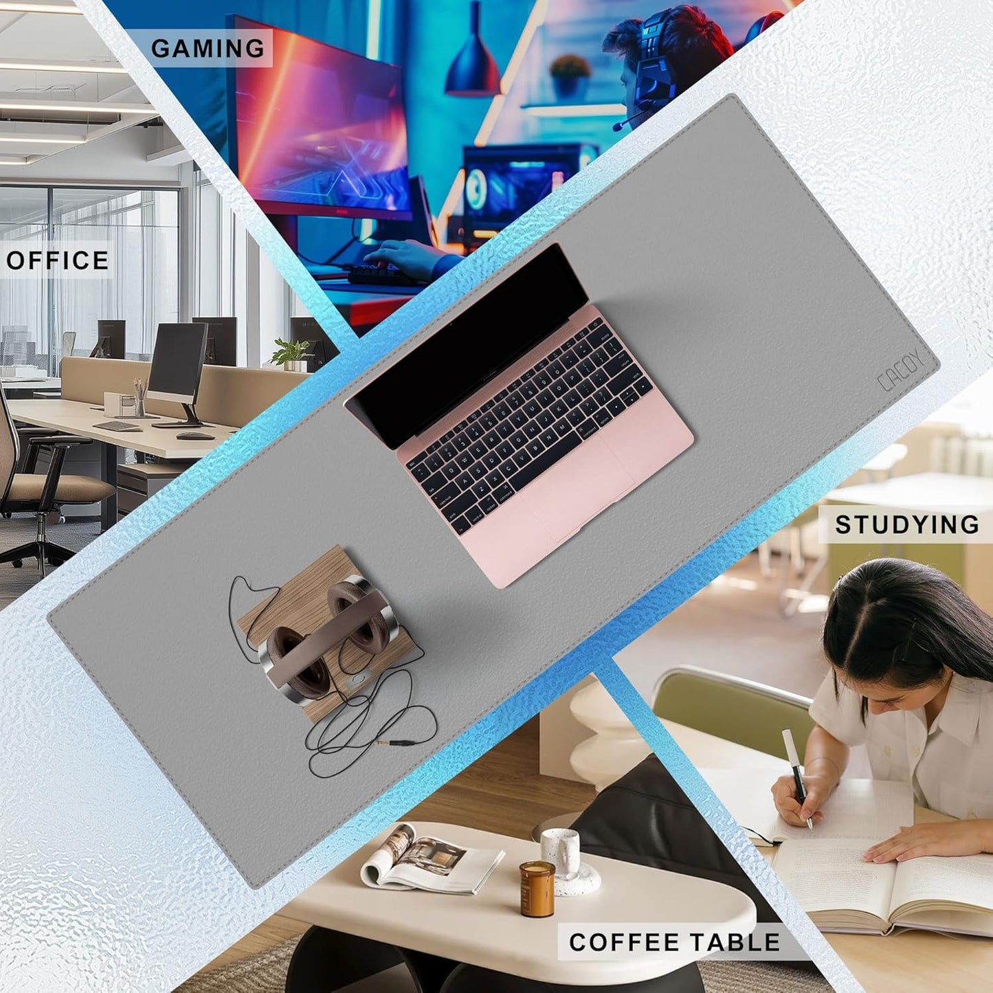Cacoy 36" x 20" Leather Desk Mat for Home Office, Extra Large PU Leather Desk Pad Blotters, Waterproof Computer Keyboard Mat, Extended Gaming Mouse Pad, Desk Protector for Desktop and PC Laptop, Black