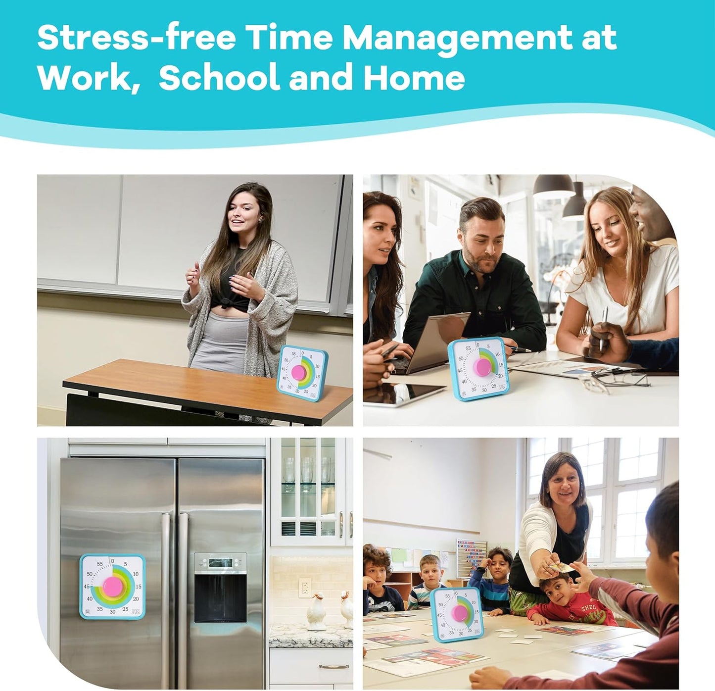 Visual Timer 7.5 inch; 60 Minute 1 Hour Countdown Timer for Kids Classroom Teaching Tool Home Office Meeting, Mechanical Countdown Clock for Exam Time Management Magnetic, Sky Blue with Colorful Disc
