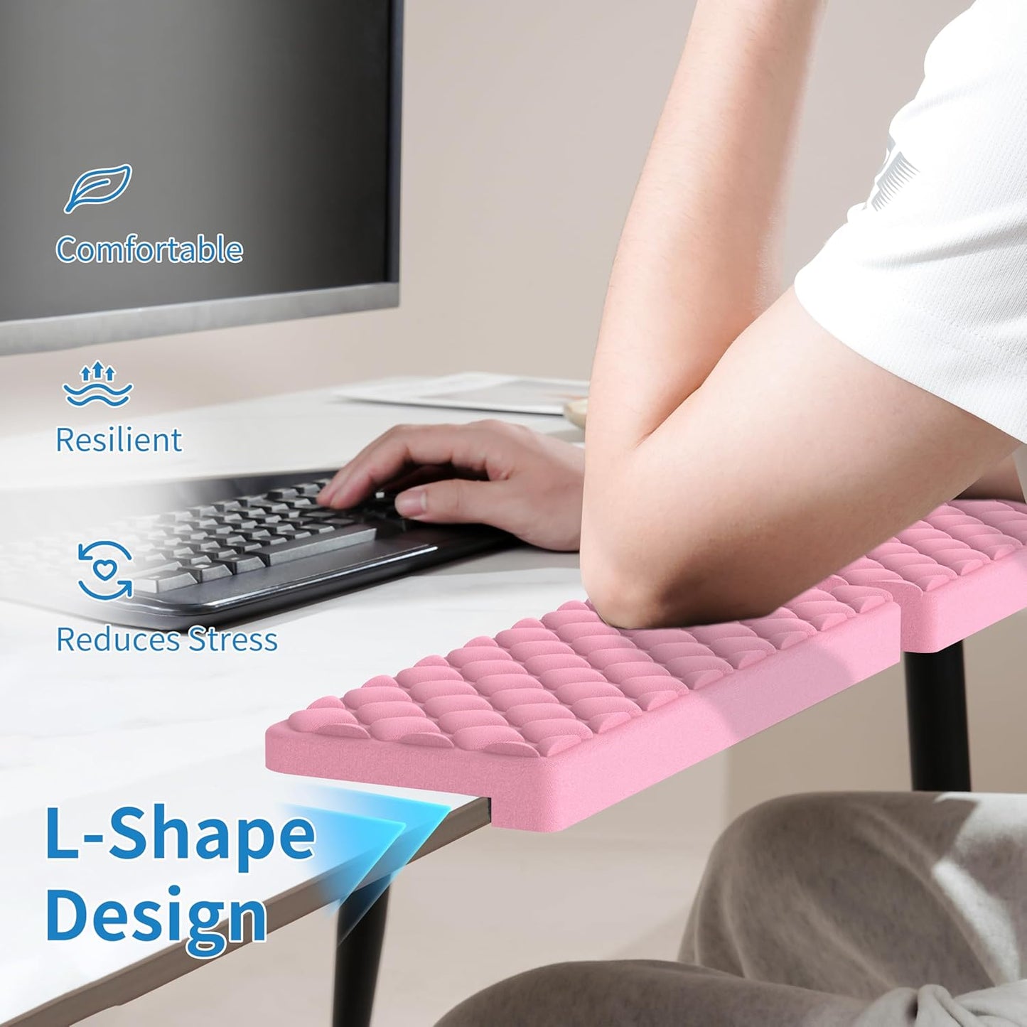 MEKASS L-Shaped Desk Wrist Rest Elbow, Forearm & Wrist Comfort Support for Table or Desk Edge, Non-Slip, Memory Foam Padding 2-Piece Set (Oval Black