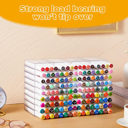 MotiMind 2 Pcs Acrylic Marker Organizer Desktop Storage Hold 144 Marker, Clear Pencil Holder Stand Art Brushes Stationary Display with 18 Compartments for School Classroom Desk Home Office Supplies