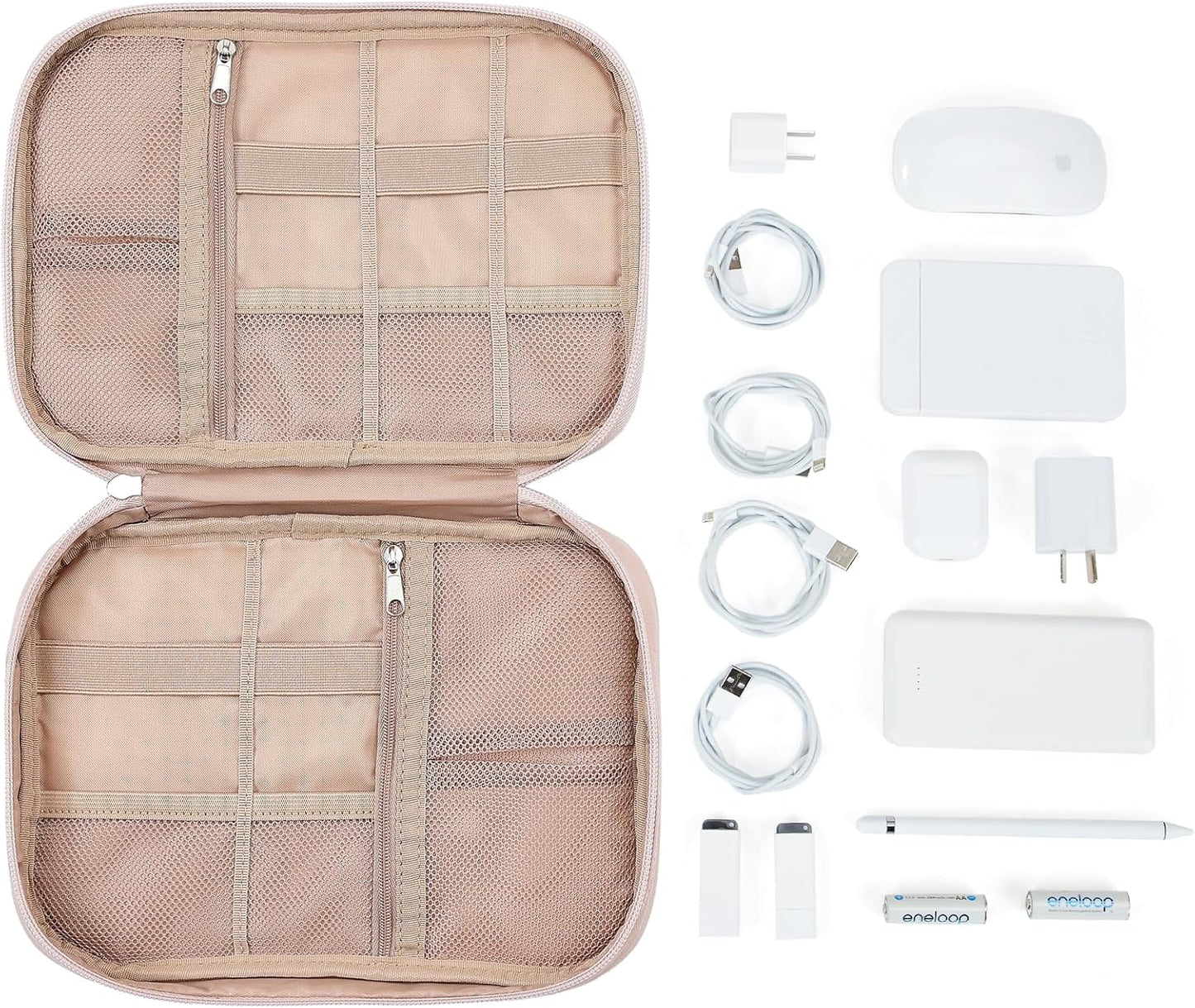 NISHEL Travel Cord Organizer Case, Tech Electronic Bag, Essentials for Charger, Cable, Phone, Hard Drive, USB, SD Card, Pink