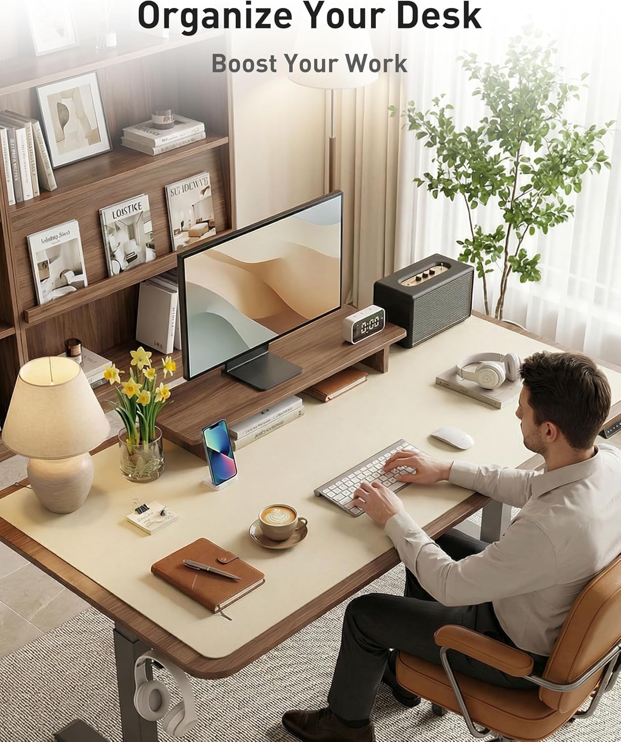 Aothia Non-Slip PU Leather Waterproof Laptop Desk Pad Protector, Blotter Mat, Writing and Mouse Pad for Office & Home, Beige, 23.6" x 13.7" - Colors B