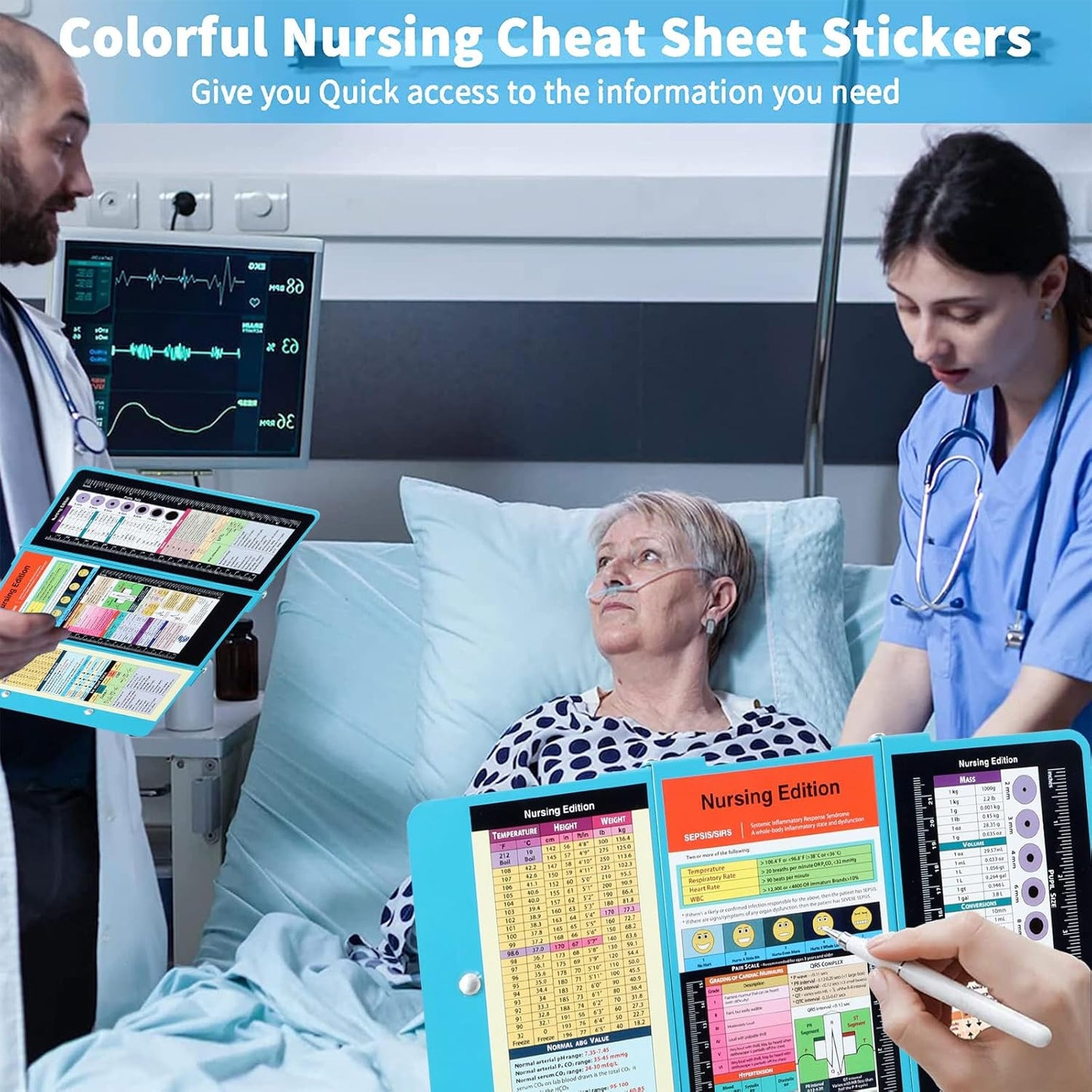 Foldable Nursing Clipboard with Storage - Portable & Compact Medical Clipboard for Nurses, Doctors, and Students - Includes Medical Reference Cheat Sheets and Pen Holder(Purple)