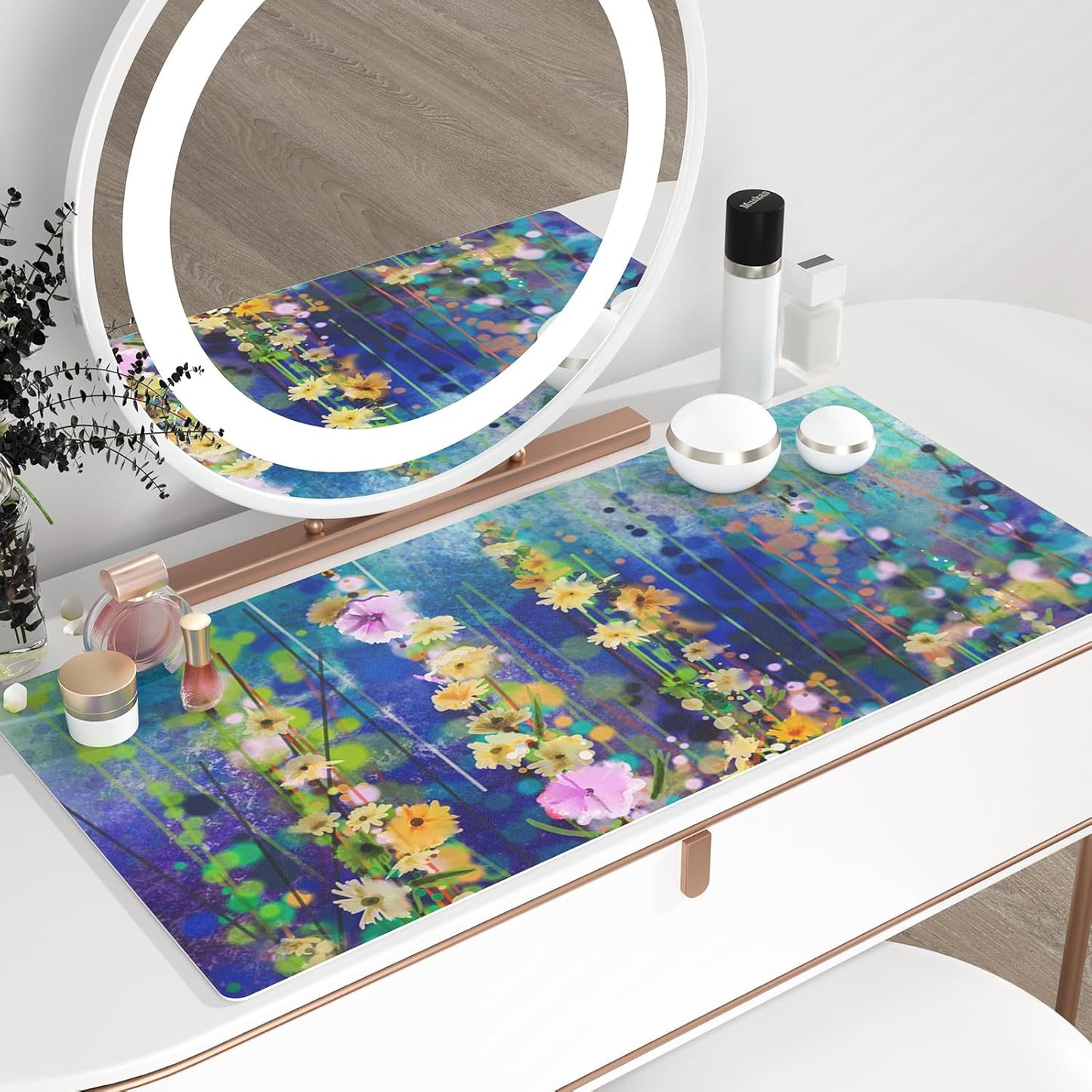 QIYI Large Mouse Pad, Cute Pink Desk Mat for Desktop, Women Girls PU Leather Desk Pad Waterproof Gaming Mousepad, Rose Gold Marble Computer Protector Writing Pad for School Office Home 31.5" x 15.7"