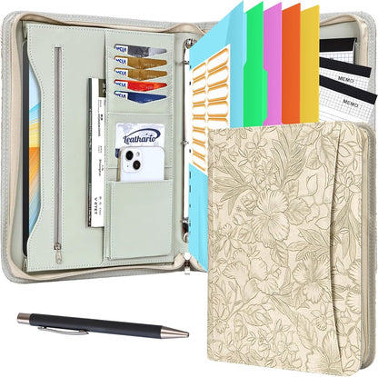 Leathario Portfolio Binder, Includes 10 Sheet Protectors and 3 Notepads, 3-Ring Folder Organizer, A4 Padfolio with Zipper, Vegan Leather Tablet Sleeve, Business Office Conference Clipboards