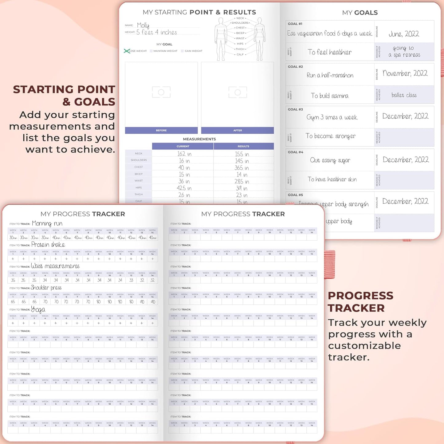 Clever Fox Fitness & Food Journal – Nutrition & Workout Planner for Women & Men – Diet & Gym Exercise Log Book with Calendars, Diet & Training Trackers - Undated, A5 Size, Hardcover (Forest Green)