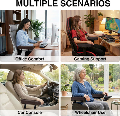 Smiry Ergonomic Office Chair Armrest Pads, Memory Foam Arm Rest Covers, Non-Slip Armrest Cushion with Adjustable Buckles and Straps, Elbow Relief for Desk, Gaming & Wheelchair (Black, Set of 2)