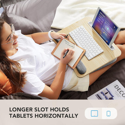 HUANUO Laptop Lap Desk - Portable Lap Desk with Pillow Cushion, Fits up to 15.6 inch Laptop, with Anti-Slip Strip & Storage Function for Home Office Students Use as Computer Laptop Stand, Book Tablet