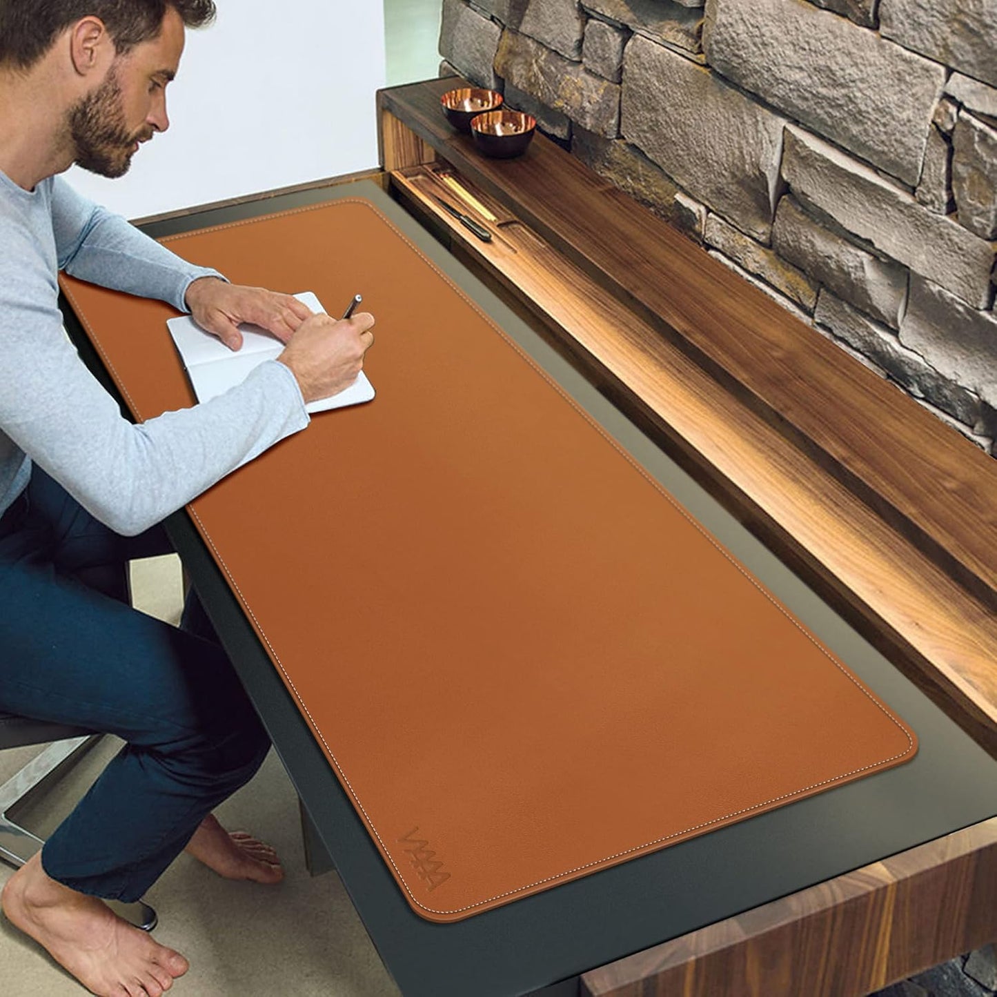 Vyaaa PU Leather & Cork Desk Mat, 39.4"x15.7" Dual Sided Computer Desk mat, Waterproof Large Mouse Pad, Non-Slip Office Desk pad, Office Desk Protector for Work/Gaming/Home (Black)