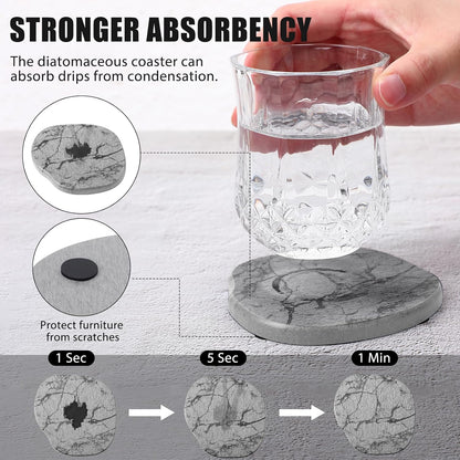 Diatomaceous Earth Coasters Set of 4，Cool Absorbent Quick-Dry Drink Coasters for Desks, Cute Modern Stone Design with Stylish White Aesthetic (4, White)