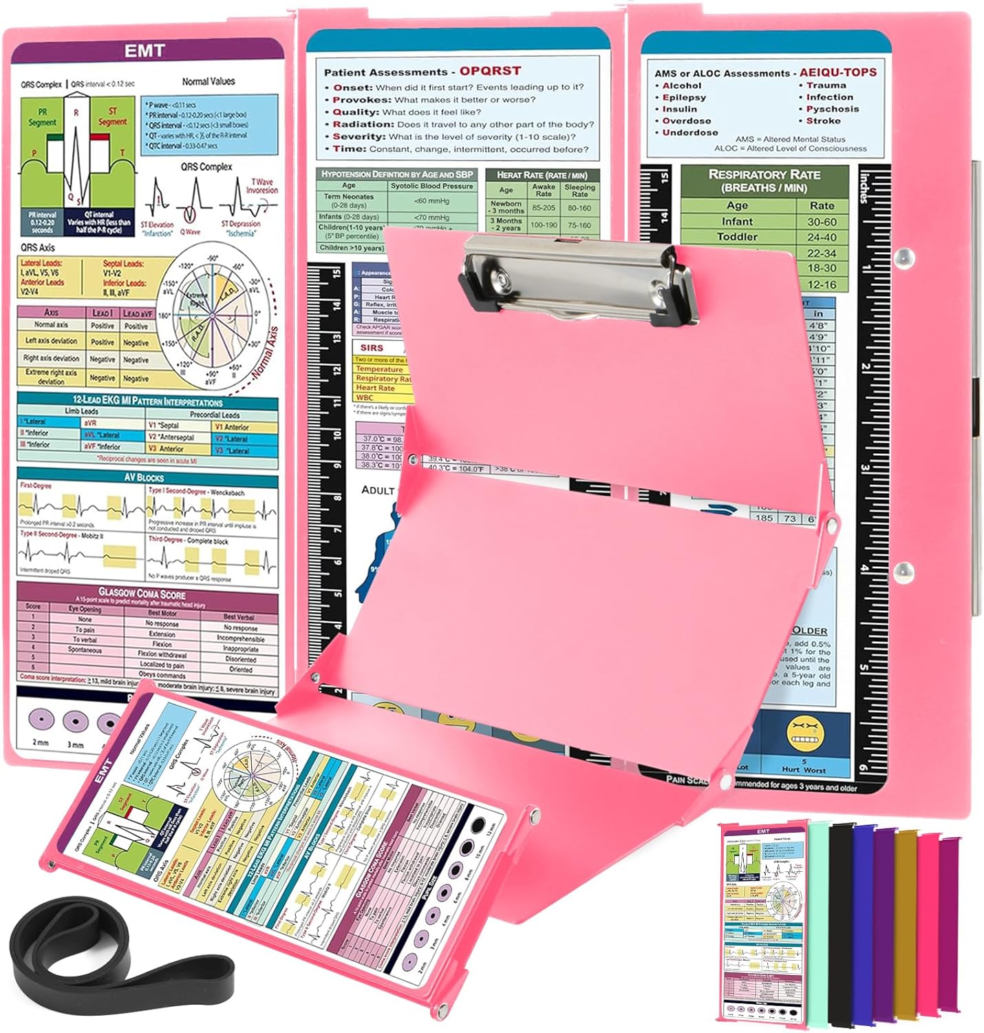 Nursing Clipboard Foldable with Medical Edition Cheat Sheets, 3 Layers Aluminum Foldable Clipboard for Nursing, Notepad for Students, Nursing School Essentials (Black)