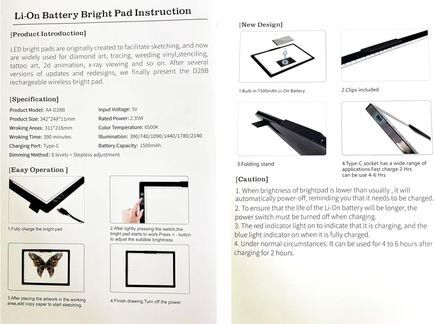 YINGWOND Rechargeable A4 LED Light Pad with Padded Case, Tracing Light Box w/Riser Stands and Paper Clip, 6 Levels of Brightness, Type-c Cable, Wireless Diamond Painting Light Board