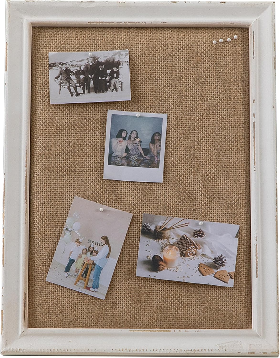 SOFE Cute Bulletin Board for Desk, 12"×16" Linen Pin Board, Farmhouse White Wood Frame, Fabric Memo Board/Vision Board Small, Photo Display Board for Office School Home Living Room