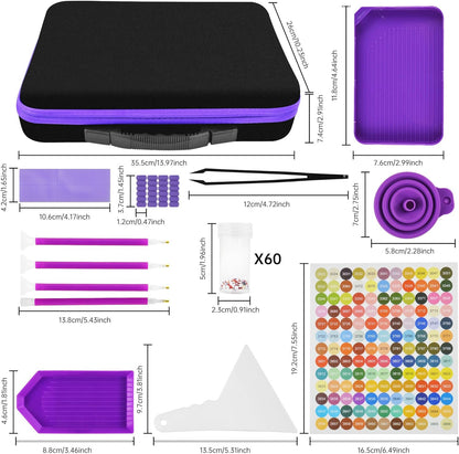 Mlife Diamond Painting Storage Boxes,1 Diamond Painting A4 Light Box Tracing Light Board with 3 Brightness, 80 Slots Bead Storage with 5D Diamond Art Accessories and Tools Kit（Purple）