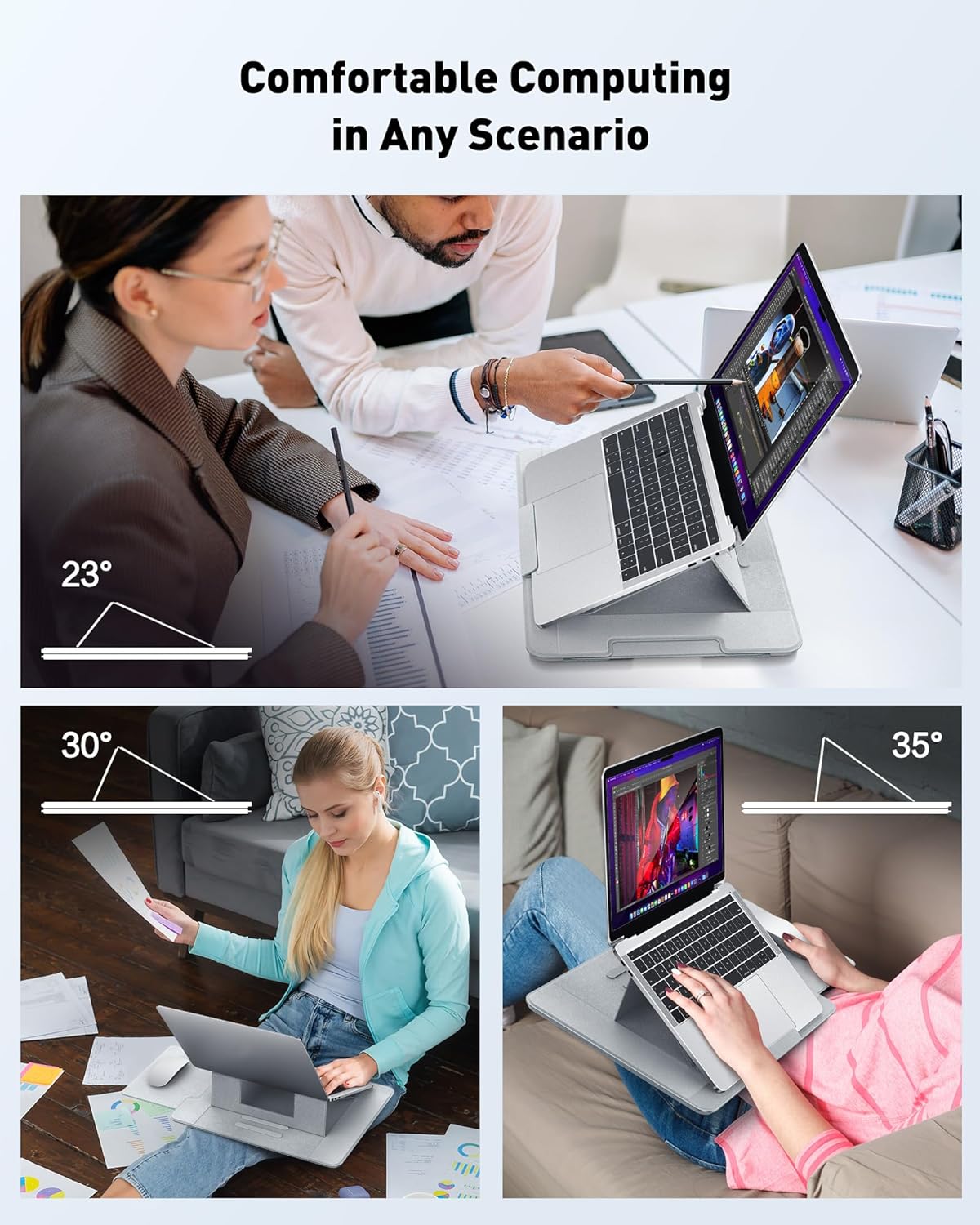 AboveTEK Adjustable Laptop Lap Desk, 3 Ergonomic Angles, PU Leather Non-Slip Surface, Heat Shield, Retractable Mouse Pad, Portable Laptop Lap pad Workstation for Bed, Sofa, Travel